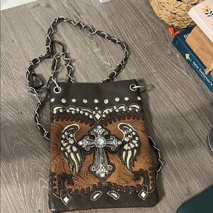Brown and Black Crossbody Bag with Cross Design